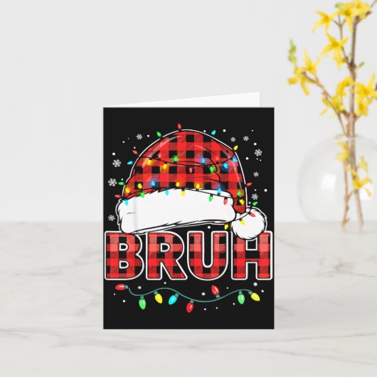 Bruh Funny Santa Hat Lights Christmas  カード (黄色い花)