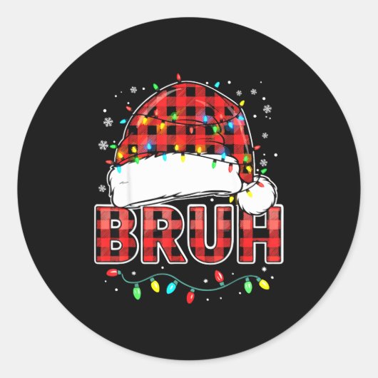 Bruh Funny Santa Hat Lights Christmas  ラウンドシール (正面)