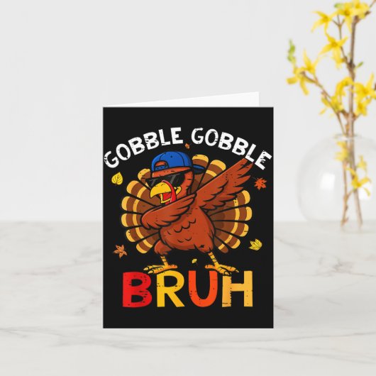 Bruh Funny Thanksgiving Dabbing Turkey Gobble Shir カード (黄色い花)