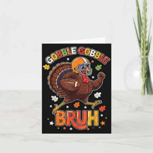 Bruh Funny Thanksgiving Turkey Gobble Football Boy カード (正面)