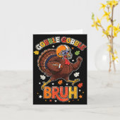 Bruh Funny Thanksgiving Turkey Gobble Football Boy カード (黄色い花)