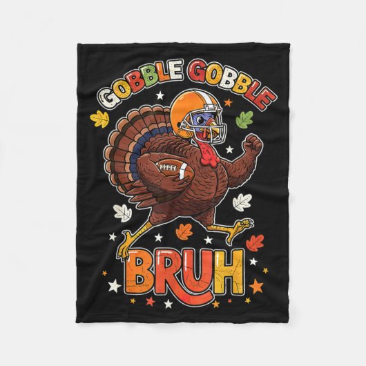 Bruh Funny Thanksgiving Turkey Gobble Football Boy フリースブランケット (正面)