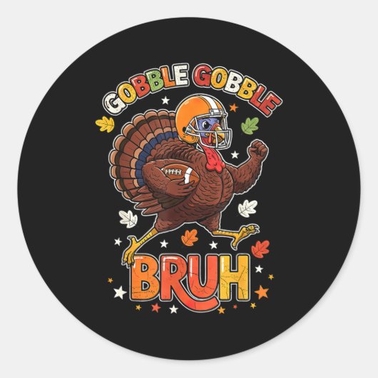 Bruh Funny Thanksgiving Turkey Gobble Football Boy ラウンドシール (正面)
