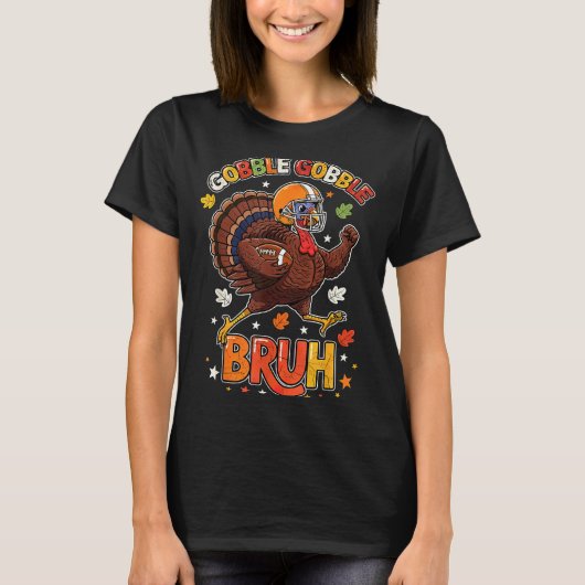 Bruh Funny Thanksgiving Turkey Gobble Football Boy Tシャツ (正面)