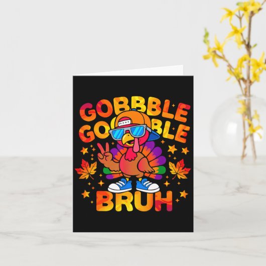 Bruh Funny Thanksgiving Turkey Gobble Outfit Boys  カード (黄色い花)