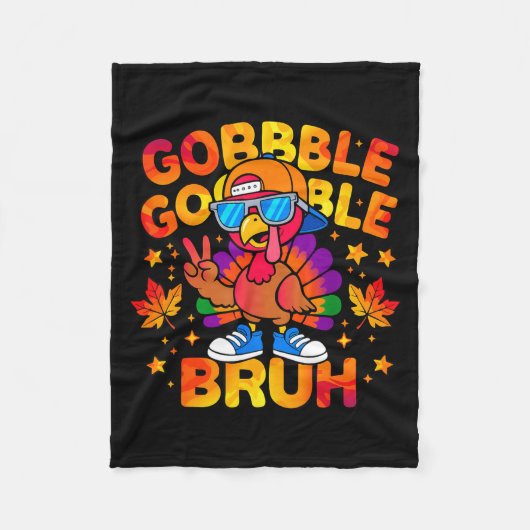 Bruh Funny Thanksgiving Turkey Gobble Outfit Boys  フリースブランケット (正面)