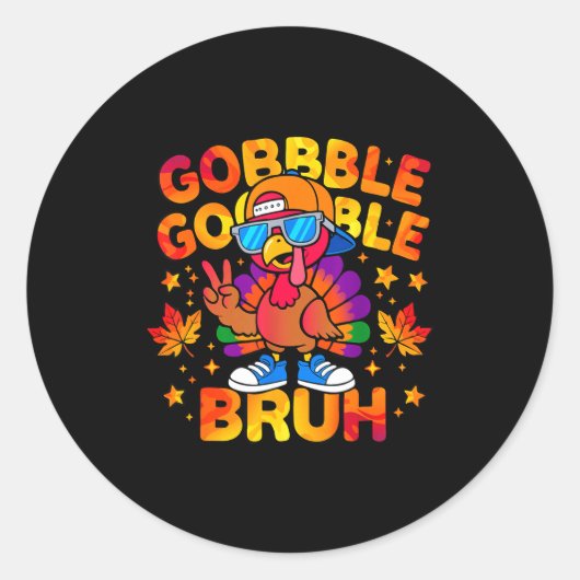 Bruh Funny Thanksgiving Turkey Gobble Outfit Boys ラウンドシール (正面)