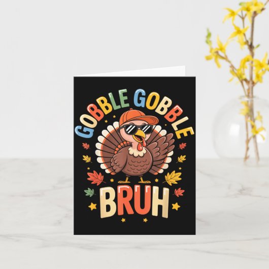 Bruh Funny Thanksgiving Turkey Gobble Shirt Boys G カード (黄色い花)