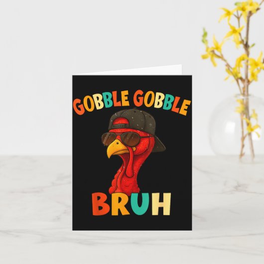 Bruh Funny Thanksgiving Turkey Gobble Shirt Boys G カード (黄色い花)