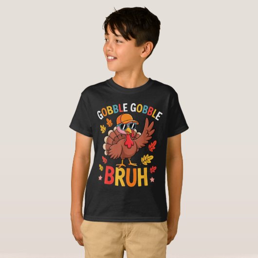 Bruh Funny Thanksgiving Turkey Gobble Shirt Boys G Tシャツ (正面フル)