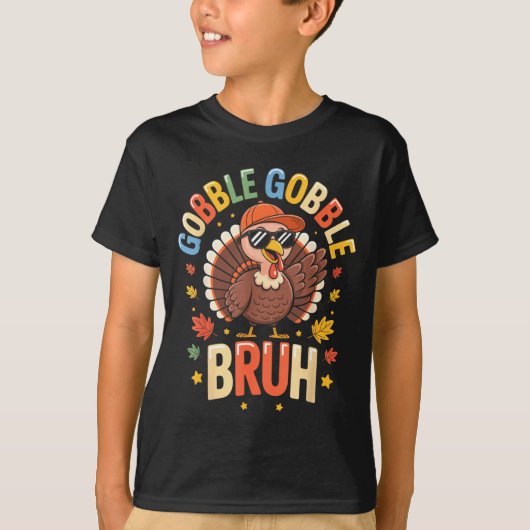 Bruh Funny Thanksgiving Turkey Gobble Shirt Boys G Tシャツ (正面)