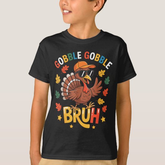 Bruh Funny Thanksgiving Turkey Gobble Shirt Boys G Tシャツ (正面)