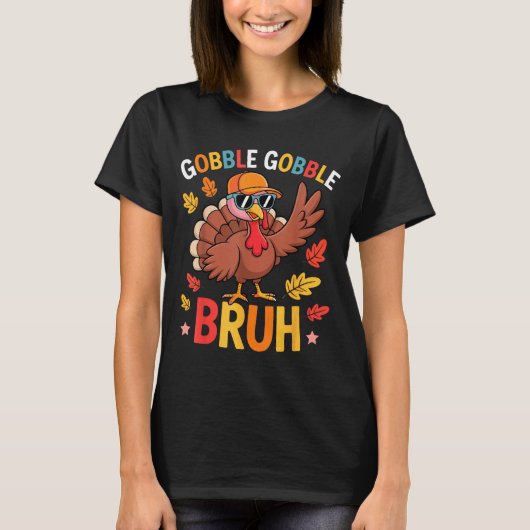 Bruh Funny Thanksgiving Turkey Gobble Shirt Boys G Tシャツ (正面)