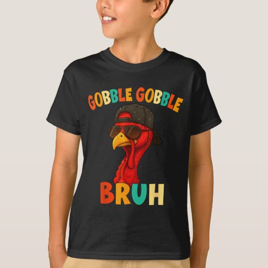 Bruh Funny Thanksgiving Turkey Gobble Shirt Boys G Tシャツ (正面)