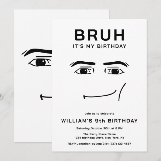 Bruh Funny Video Game Meme 9th Boy Birthday 招待状 (正面/裏面)