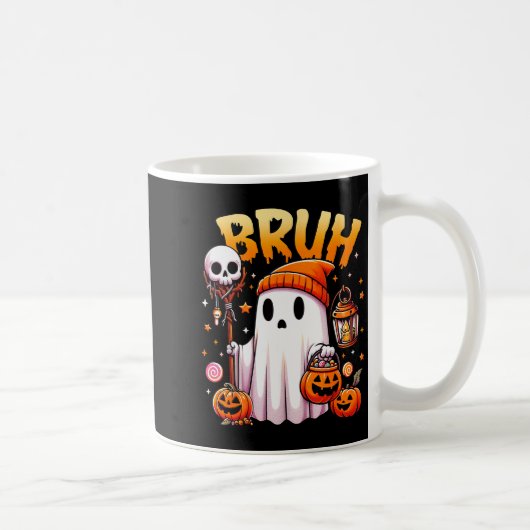 Bruh Ghost Halloween Cute Ghost Trick Or Treat Can コーヒーマグカップ (右)