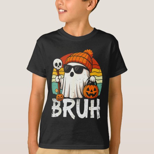 Bruh Ghost Halloween Cute Ghost Trick Or Treat Can Tシャツ (正面)