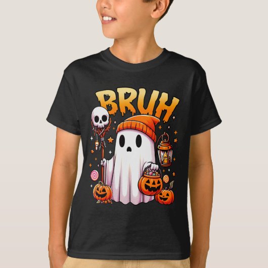 Bruh Ghost Halloween Cute Ghost Trick Or Treat Can Tシャツ (正面)
