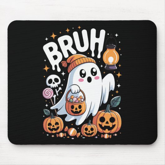 Bruh Ghost Halloween Cute Ghost Trick Or Treat Kid マウスパッド (正面)