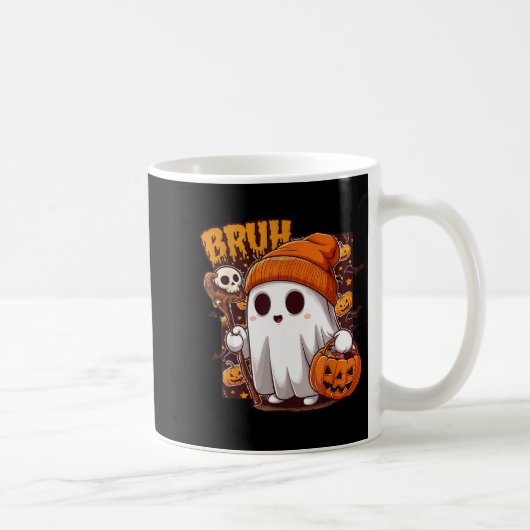 Bruh Ghost Happy Halloween Trick Or Treat Pumpkin  コーヒーマグカップ (右)