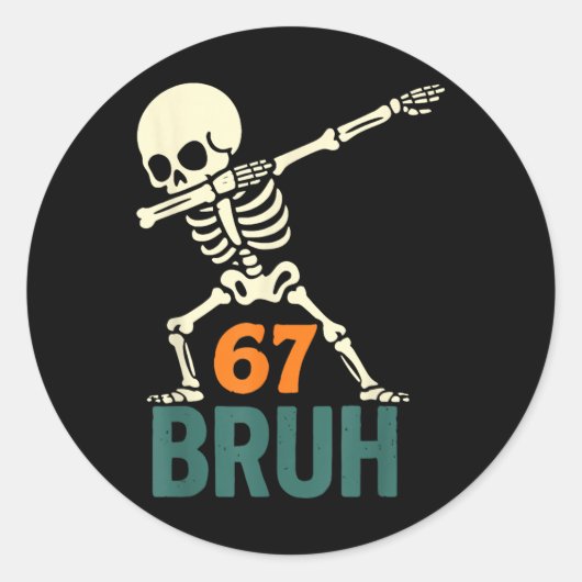 Bruh Halloween Meme Numbers Six Seven Skeleton Fun ラウンドシール (正面)