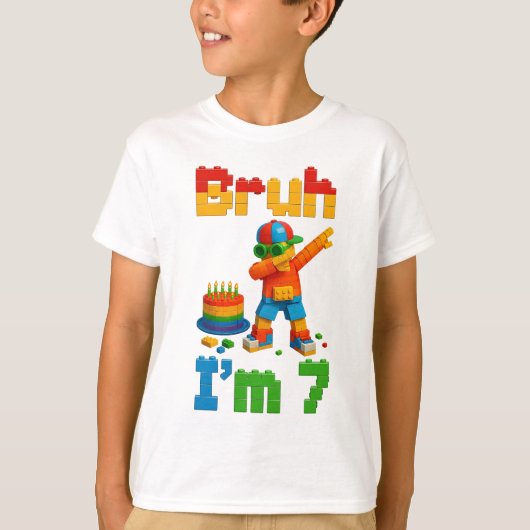Bruh I’m 7 – Funny Block Birthday Kids Tシャツ (正面)