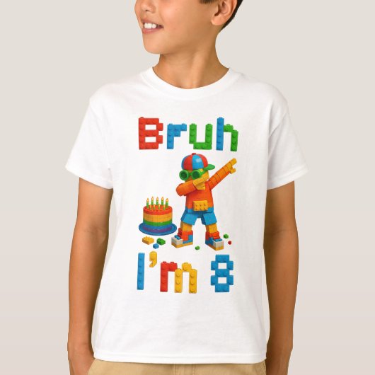Bruh I’m 8 – ブロックパーティーの子供たちの8歳の誕生日 Tシャツ (正面)