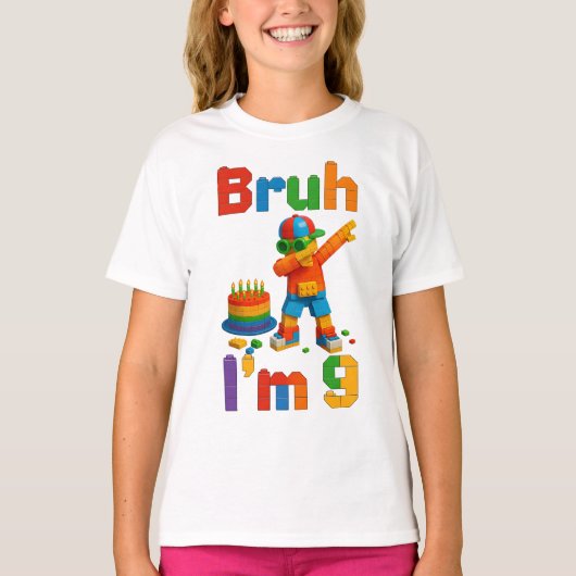 Bruh I’m 9 Block Party – Funny Kid’s Birthday Tシャツ (正面)