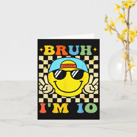 Bruh I'm 10 Years Old Blue Birthday Boys 10th Birt カード (黄色い花)