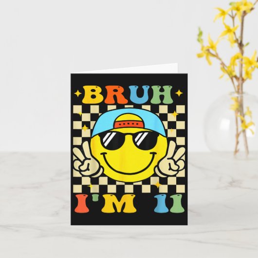 Bruh I'm 11 Years Old Blue Birthday Boys 11th Birt カード (黄色い花)