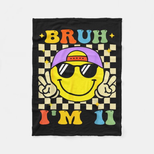 Bruh I'm 11 Years Old Purple Birthday Boys 11th Bi フリースブランケット (正面)