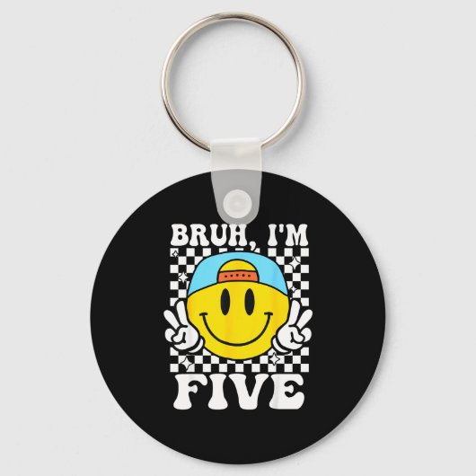 Bruh I'm Five 5 5th Birthday Groovy Boys Girls 5 Y キーホルダー (正面)