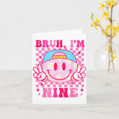 Bruh I'm Nine 9 9th Birthday Girls Groovy 9 Years  カード (黄色い花)