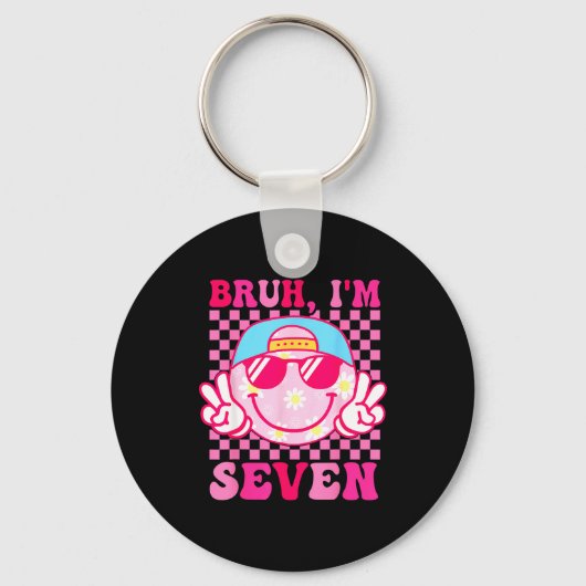 Bruh I'm Seven 7 7th Birthday Girls Groovy 7 Years キーホルダー (正面)