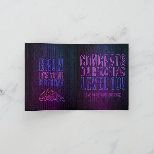 Bruh It’s Your Birthday Neon Pizza Party カード (内部)