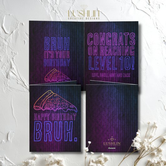 Bruh It’s Your Birthday Neon Pizza Party カード