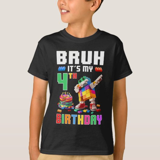 Bruh Its私の4歳の誕生日マスタービルダーDabbing Bl Tシャツ (正面)