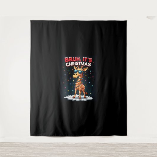 Bruh It's Christmas Giraffe おもしろい Dabbing Long Sle タペストリー (正面)