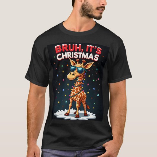 Bruh It's Christmas Giraffe Funny Dabbing Long Sle Tシャツ (正面)