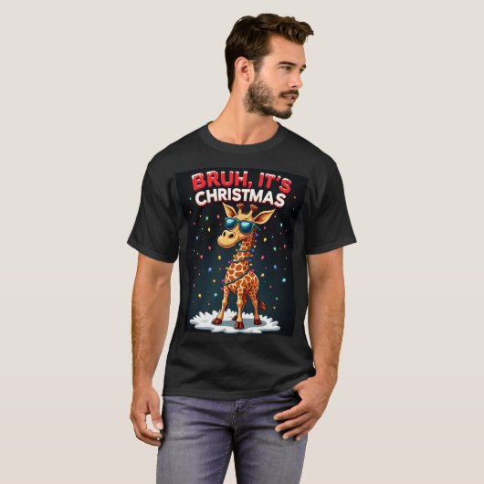 Bruh It's Christmas Giraffe Funny Dabbing Long Sle Tシャツ (正面フル)