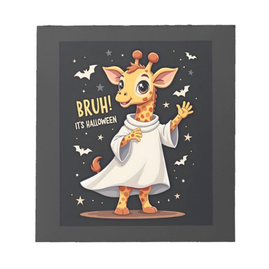 Bruh Its Halloween Funny Dabbing Ghost Giraffe Lon ノートパッド (正面)