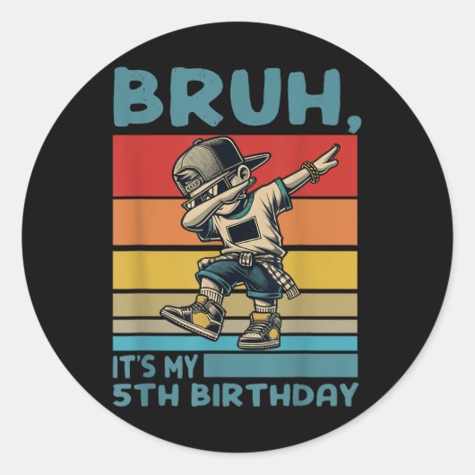 Bruh Its My 5誕生日Dabbing B-day Boy 5年 ラウンドシール (正面)