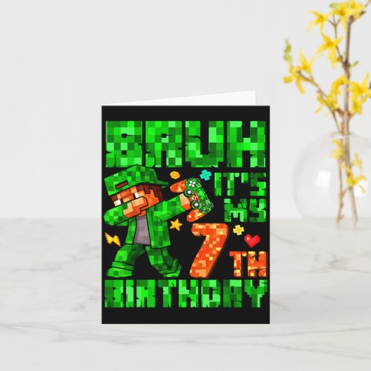 Bruh It's My 7th Birthday Boy Game Xel 7 Years Old カード (黄色い花)