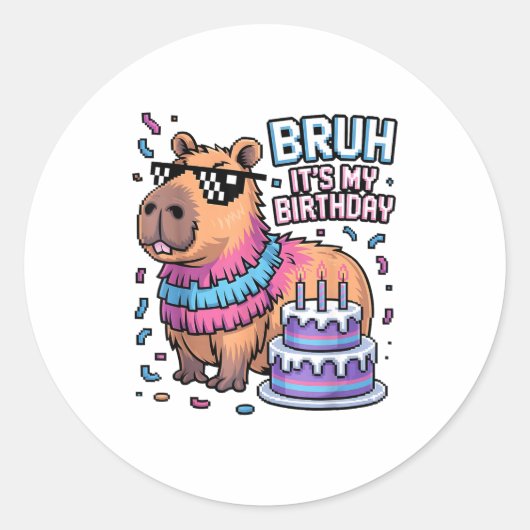 Bruh It's My Birthday Capybara Nata Boy Girl Birth ラウンドシール (正面)