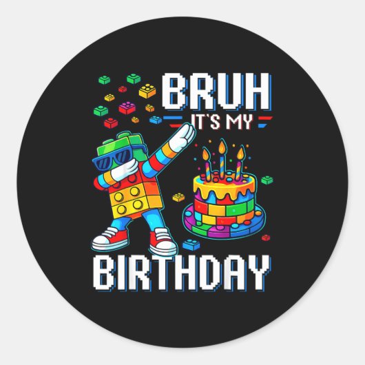 Bruh Its My Birthday Master Builder Dabbing Blocks ラウンドシール (正面)