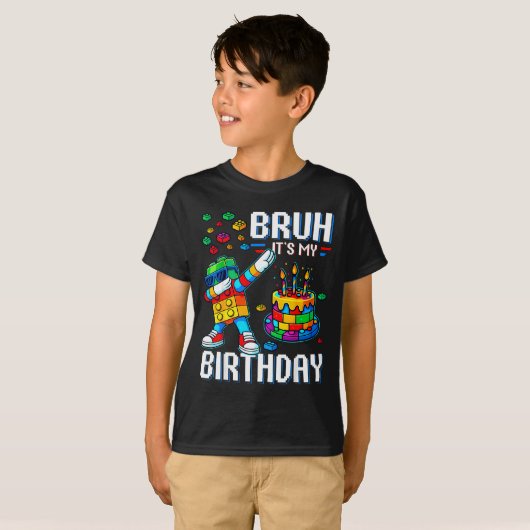 Bruh Its My Birthday Master Builder Dabbing Blocks Tシャツ (正面フル)