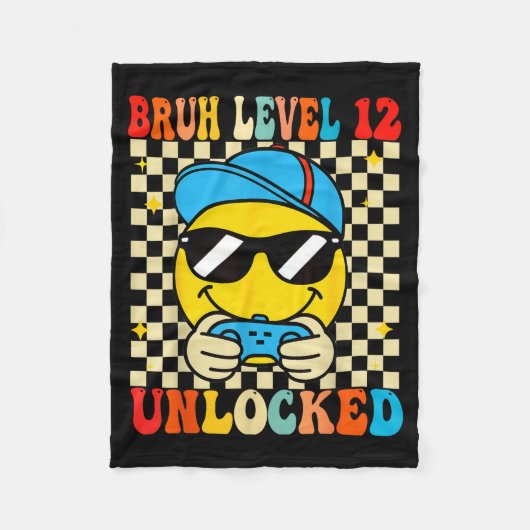 Bruh Level 12 Unlocked Smile Face Video Gamer 12th フリースブランケット (正面)