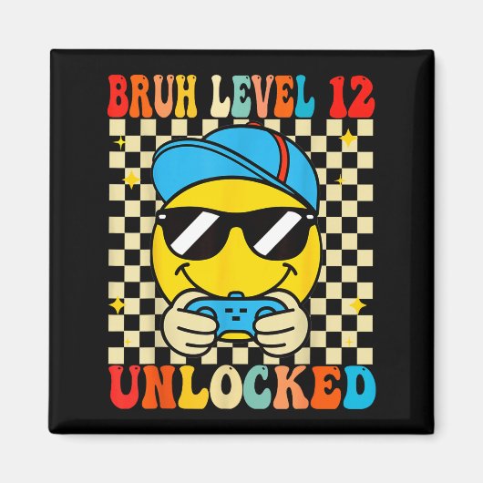 Bruh Level 12 Unlocked Smile Face Video Gamer 12th マグネット (正面)