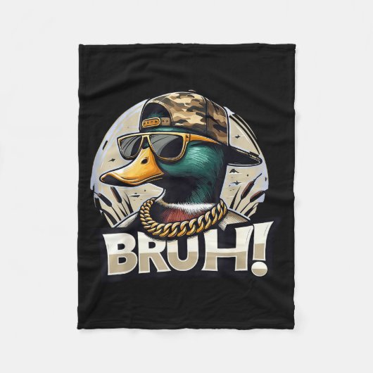 Bruh Mallard Duck Funny Duck Hunting Humor フリースブランケット (正面)