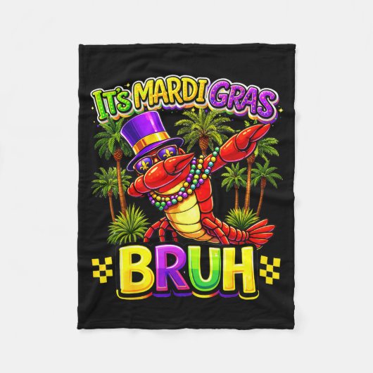 Bruh Mardi Gras New Orleans Funny Dabbing Crawfish フリースブランケット (正面)